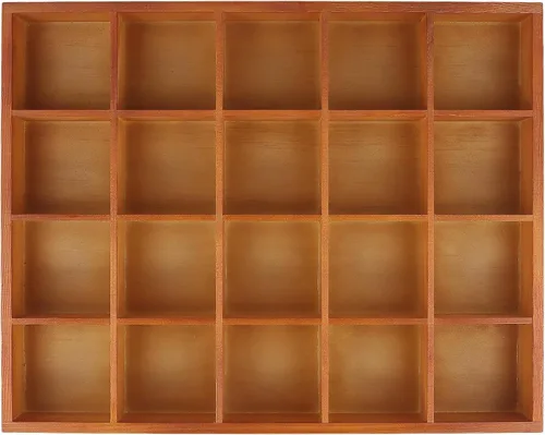 Vista 4 de FUNSUEI Bandeja de madera de 3 compartimentos múltiples, bandeja de madera para servir con 20 secciones, organizador de cajones de madera, caja