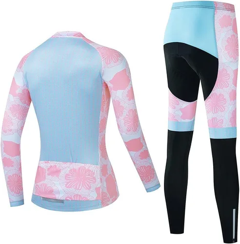 Vista 2 de Conjunto de ropa de ciclismo para mujer, camisa de manga larga, camiseta de ciclismo con gel 20D acolchado