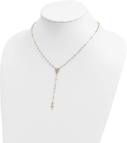 Vista 4 de Diamond2Deal Oro amarillo de 14 quilates pulido y corte de diamante con 3 pulgadas ext. Collar de rosario, regalo de joyería fina para mujer, Metal
