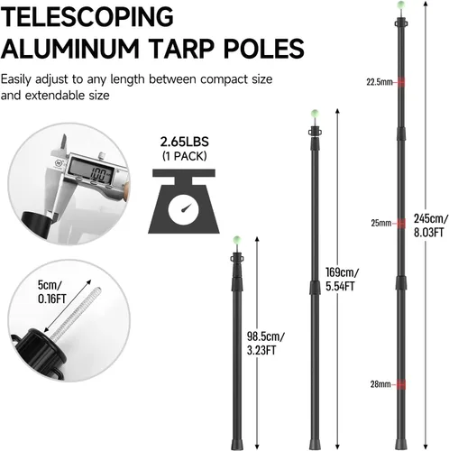 Vista 3 de SANLIKE Bastones de lona telescópicos para tienda, postes de aluminio de 96 pulgadas, poste extensible para toldo, refugio, camping, senderismo