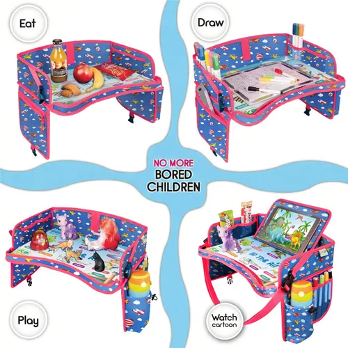 Vista 4 de ECOFANTASY Bandeja de viaje para asiento de automóvil para niños, mesa de Avión