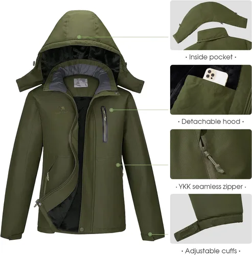 Vista 4 de CAMEL Chaquetas de esquí de invierno para hombre, abrigo de nieve impermeable con capucha, chaqueta de lluvia resistente al viento