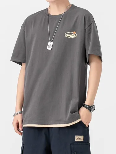 Vista 2 de Aelfric Eden Camisetas de gran tamaño para hombre, con estampado gráfico, cuello redondo, algodón