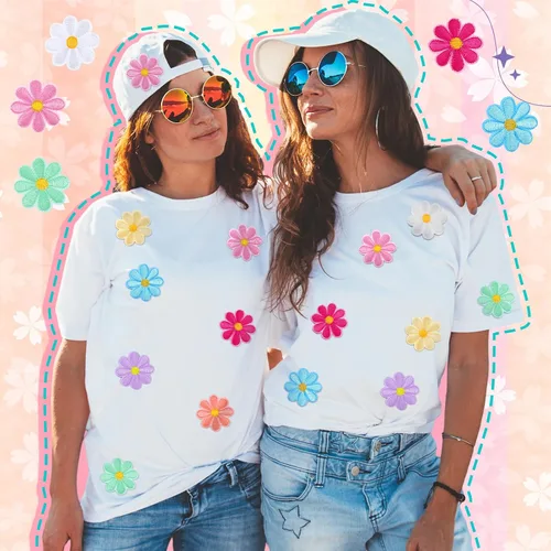 Vista 4 de Tigeen 60 parches de flores para planchar con bonitos parches de flores para coser en apliques bordados, parches de costura para bolsos, chaquetas