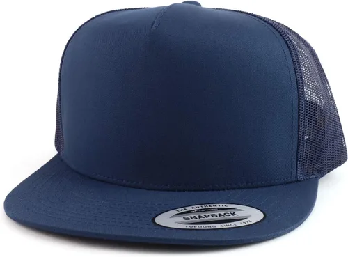 Vista 5 de Trendy Apparel Shop Oversize XXL Estructurado Blanco 5 Panel Flatbill Snapback Mesh Cap Negro