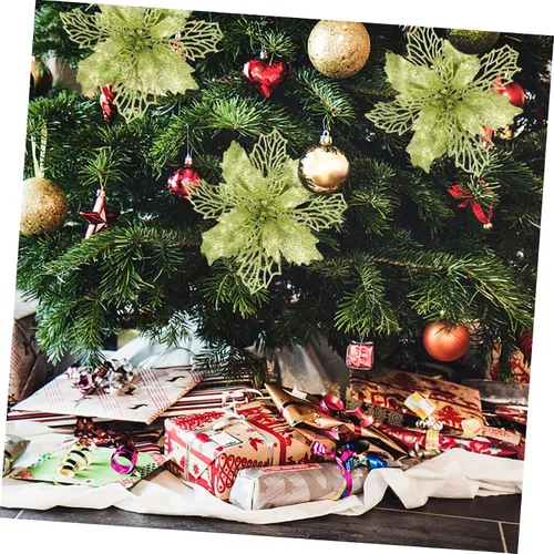 Vista 7 de ARTIBETTER 3 juegos de 12 piezas de flores huecas de Navidad para exteriores, guirnalda de Navidad con purpurina de flores de pascua, adorno