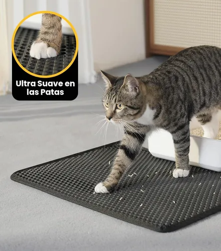 Vista 8 de Tapete de arena para gatos de tamaño compacto de 23.6"x14.6" para espacios pequeños, capa trasera mejorada impermeable a prueba de fugas Negro
