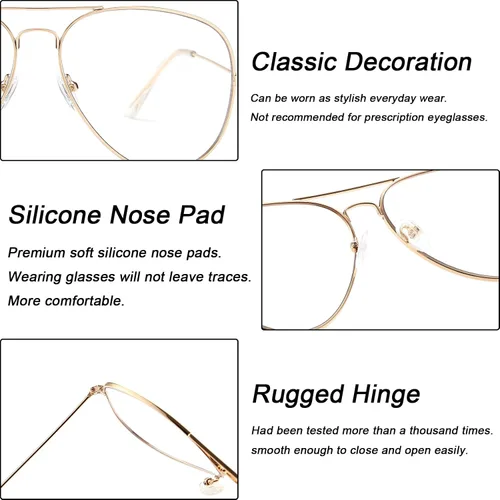 Vista 4 de Dollger Gafas de aviador transparentes sin receta con montura de metal para mujeres y hombres (3026 dorado)
