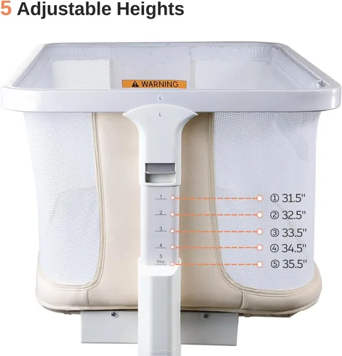 Vista 8 de Moisés de malla para bebé de 0 a 6 meses, moisés mecedor eléctrico con 3 velocidades de balanceo y 8 música, color beige