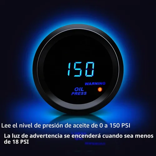 Vista 4 de Medidor de presión de aceite de 2 pulgadas = 52 mm con kit de emisor LED azul digital para automóvil de 12V (negro)