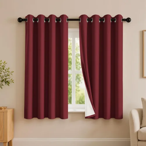 Vista 37 de 2 paneles de cortinas 100% opacas, de peso medio, con aislamiento térmico y ojales para dormitorio, sala de estar, tratamiento de ventana