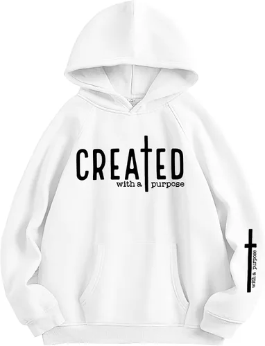 Vista 6 de EGELEXY Creado con un Propósito Sudadera con Capucha Cristiana para Mujeres, Camiseta de Fe Religiosa, Biblia, Pullover Ligero Beige