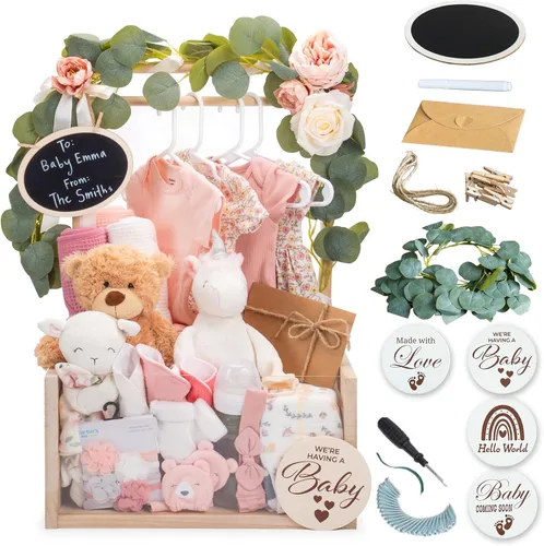 Vista 10 de Armario de madera para baby shower, cesta personalizada para baby shower, quemado con parte delantera de acrílico transparente