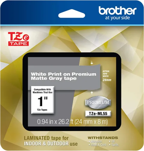 Vista 15 de Brother - Cinta laminada Negro sobre Amarillo, 24 mm Empaquetado al menudeo, Negro sobre blanco