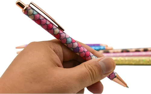 Vista 4 de 6 bolígrafos brillantes de metal con estampado de leopardo, tinta negra para mujeres y niñas, bodas, fiestas, oficina