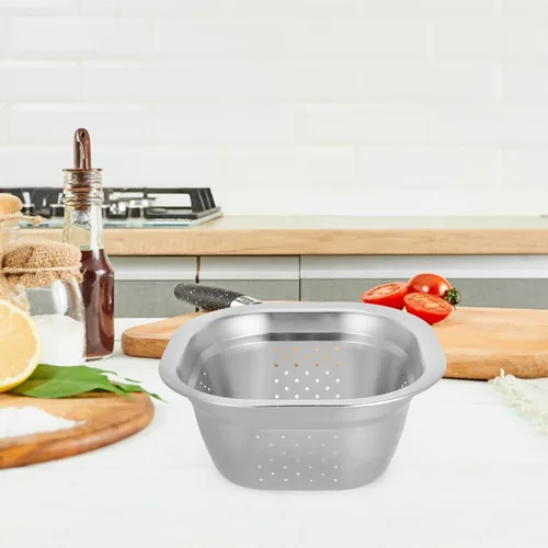 Vista 7 de VOSAREA Lavabo cuadrado de acero inoxidable, colador de metal, colador cuadrado de gran capacidad, para frutas, cocina, lavado de verduras