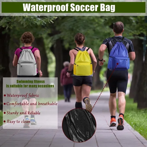 Vista 3 de Mochila con cordón impermeable bolsa de fútbol, gimnasio Sackpack Deportes Baloncesto Fitness Yoga Bolsa, Compras Casual Mochila