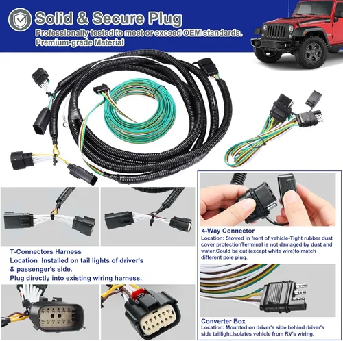 Vista 5 de BX88368 EZ - Kit de arnés de cableado de remolque para Jeep Willys 2021-2025 Wrangler JL 2018-2025 y Gladiator 2020-2025 Kit de cableado de vehículo