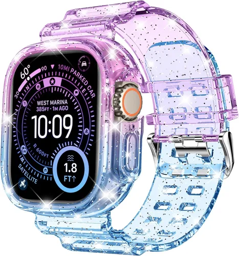 Vista 67 de DABAOZA - Correa transparente compatible con Apple Watch de 1.772 in y 1.732 in, con purpurina transparente Women Men,Glitter Bling TPU