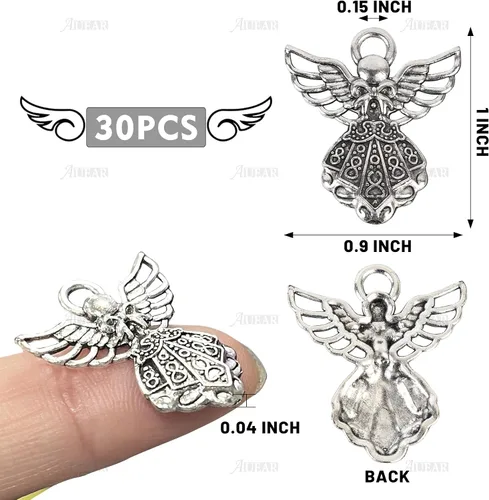 Vista 5 de AUEAR, Colgantes de plata antigua con dijes de ángel para hacer joyas de bricolaje, collar y pulsera