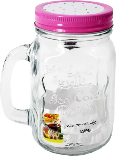 Vista 2 de UNIWARE Tarro de vidrio de 15.2 fl oz con tapas surtidas, pajita y mango (tapa kiwi con pajita)