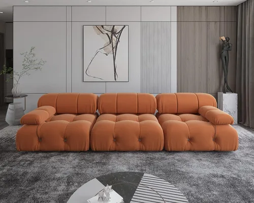 Vista 22 de JACH Sofá modular convertible de 104 pulgadas, sofás minimalistas de terciopelo de mediados de siglo, sofá ancho de 3 asientos moderno de lujo