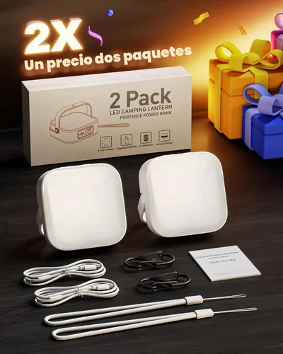 Vista 2 de Eventek Paquete de 2 Luces de Campamento de 20000mAh, Linterna de Campamento Recargable Total Hasta 288H y 4 Modos de Luz, Luces Portátiles