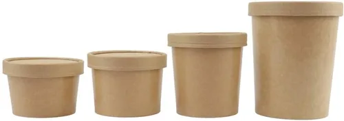 Vista 3 de Cuencos de sopa de papel kraft ecológicos Vasos desechables de papel kraft con tapa Contenedores marrones – Tazas de sopa ideales