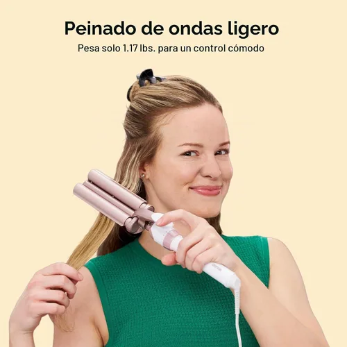 Vista 5 de Conair Rizador y herramienta para el cabello ondulado, triple barril, blanco/oro rosa