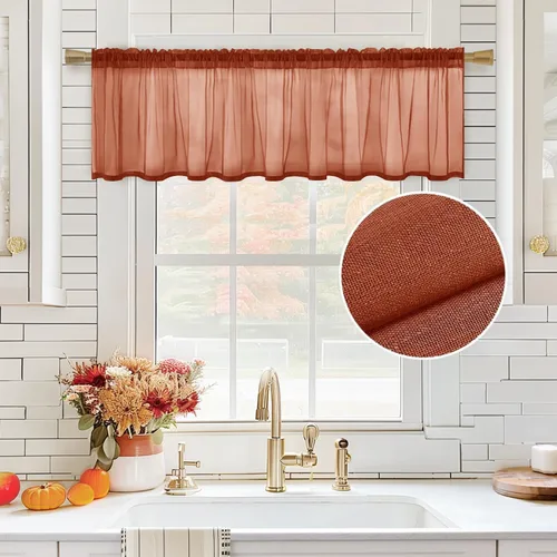 Vista 15 de MIULEE Cortina Transparente de Cocina Blanca Sólida con Cenefa de Aspecto de Lino para Ventana, Cenefa de Gasa Transparente para Ventanas de Sala