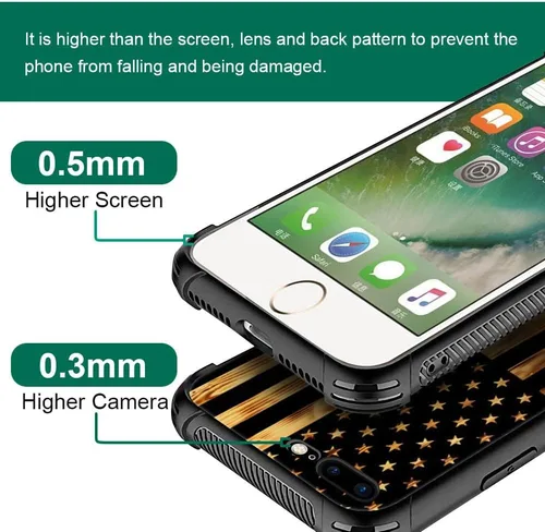 Vista 276 de Funda compatible con iPhone 8, a prueba de golpes, antiarañazos, bandera de ciervos de cola blanca de grano de madera estadounidense