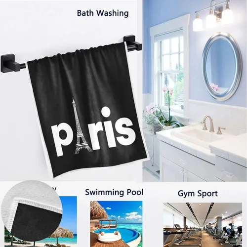 Vista 2 de Elegante toalla romántica de Francia París con Torre Eiffel, suave, grande, decorativa, ecológica, de lujo, de secado rápido, multiusos para baño