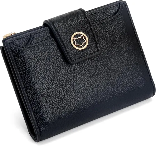 Vista 12 de FOXLOVER Cartera pequeña de piel suave para mujer, con bloqueo RFID, bolsillo con cremallera, tarjetero, con ventana de identificación