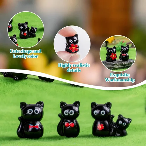 Vista 3 de 36 piezas Figuras de Gatos Negros en Mini de Resina Variedad de Animales Pequeños Pequeñas Figuras de Gatos en Miniatura a Granel para Accesorios