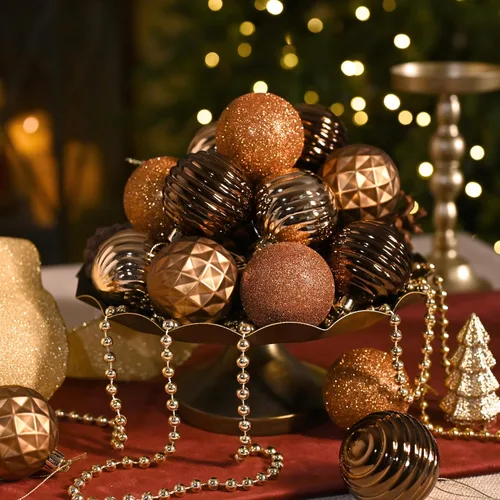 Vista 4 de Valery Madelyn - Juego de 24 adornos de Navidad para árbol de 2.36 pulgadas cobre dorado