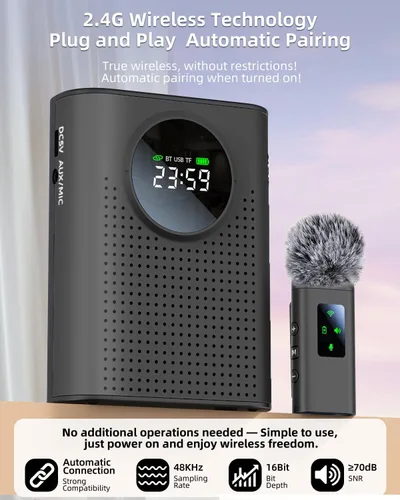 Vista 4 de S67 amplificador de voz recargable micrófono inalámbrico para profesores aula, mini solapa Lavalier micrófono clip magnético, altavoz Bluetooth