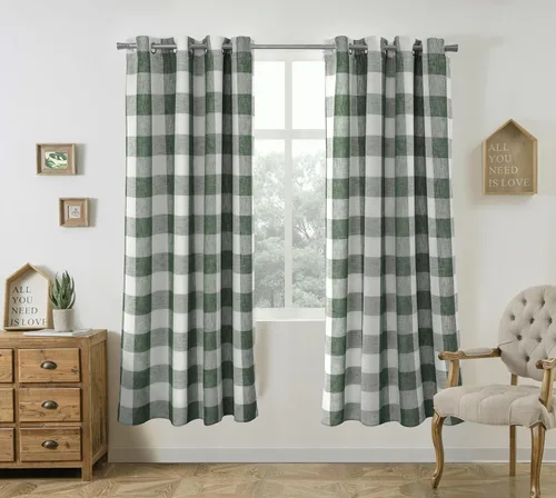 Vista 42 de Cortinas de cuadros de búfalo DriftAway a cuadros negro y blanco extralargas con tratamiento ojo de sargento para dormitorio y sala de estar