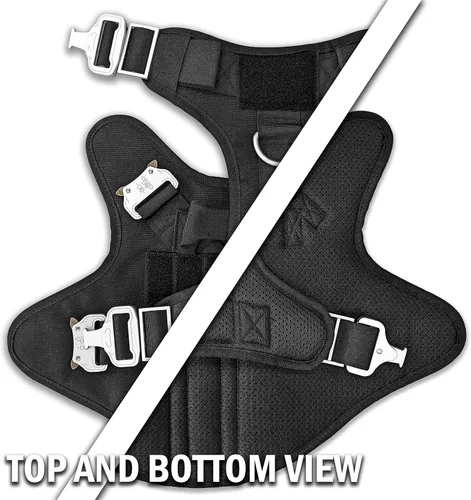 Vista 4 de Arnés táctico para perro con 4 hebillas de metal. Chaleco táctico para perro sin tirones con asa, arnés resistente para perros pequeños, chaleco