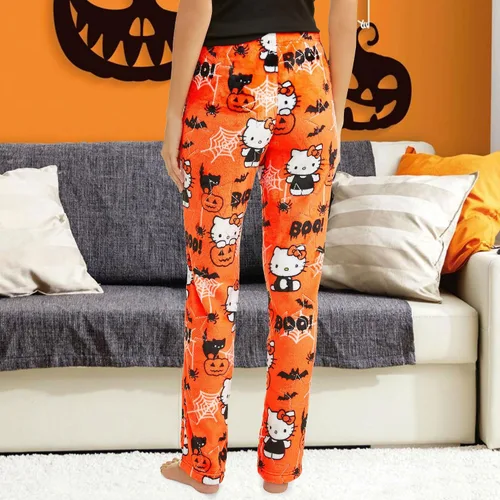 Vista 4 de Kawaii Pajamas for Women Girls Cartoon Cat All Over Print Flannel Christmas Halloween Anime Soft Sleep Pajamas Pants
