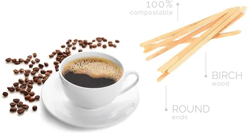 Vista 3 de Agitadores de café de madera, 1000 mezcladores de madera biodegradables desechables con extremos redondos, hechos con madera de abedul natural