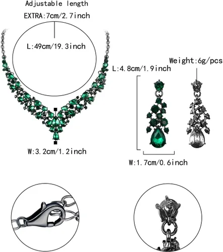 Vista 5 de Flyonce Conjunto de collar y pendientes de cristal para bodas y bodas