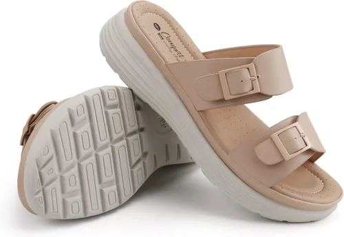 Vista 5 de JABASIC Sandalias deslizantes para mujer, cómodas y ajustables con plataforma de doble hebilla