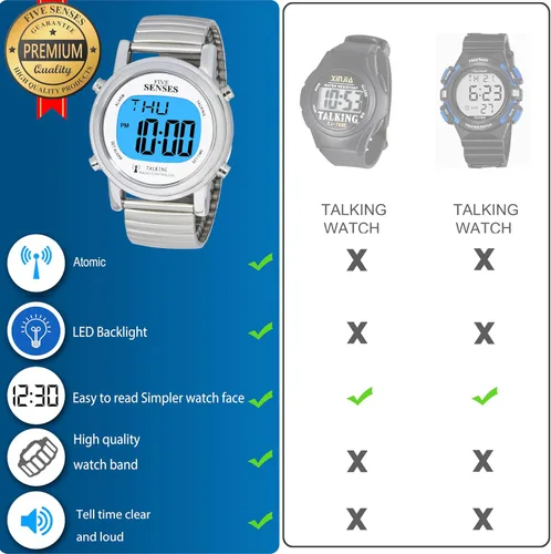 Vista 3 de Reloj parlante de cinco sentidos atómico! - Set Itself Senses - Reloj parlante de metal fácil de leer, Plateado, Casual