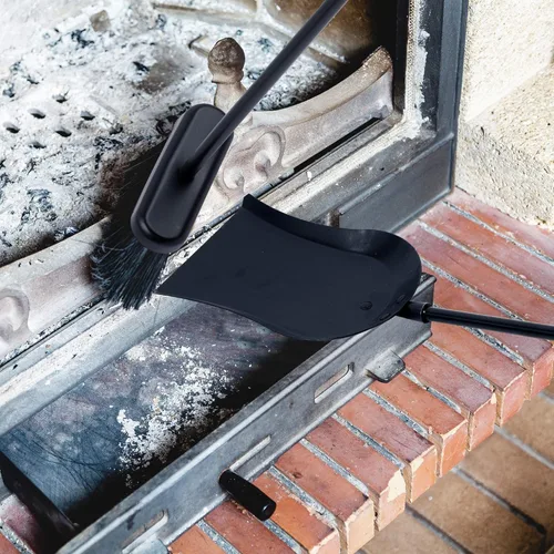 Vista 5 de AMAGABELI - Juego de accesorios de metal para chimenea de cenizas y cepillo de 32 pulgadas, resistente a la oxidación con mango largo liso, pala