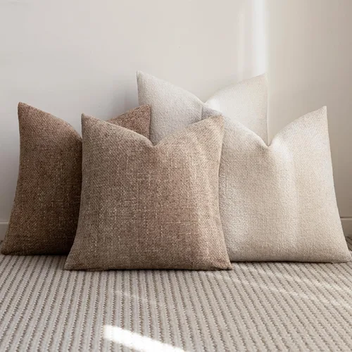 Vista 4 de 18x18 Fundas de almohada de chenilla, paquete de 4, serie neutra beige/marrón