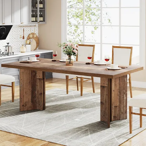 Vista 10 de Tribesigns Mesa de comedor de 63 pulgadas para 4-6, mesa de cocina estilo granja con gran superficie, mesa rectangular para cenas y comidas