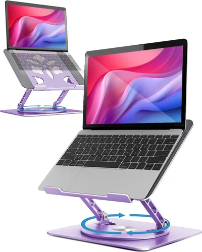 Vista 12 de Soporte ajustable para laptop de escritorio - Elevador portátil para laptop con base giratoria, soporte plegable de aluminio para computadora Negro