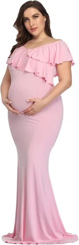 Vista 2 de Vestido largo de maternidad con volantes, elegante vestido de fotografía, vestido elástico delgado para sesión de fotos