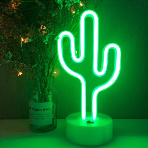 Vista 3 de Cartel de neón LED para interior, luz nocturna con base de soporte, funciona con batería/USB, luz decorativa de neón