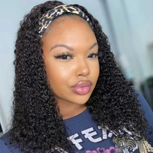 Vista 12 de Peluca rizada con diadema de cabello humano sin encaje frontal, pelucas rizadas para mujeres negras, cabello humano sin pegamento, 100% cabello